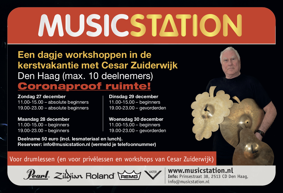Drum workshops by Cesar Zuiderwijk December 2020 at Music Station Slagwerkkrant 221 ad
